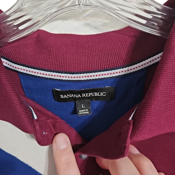 Banana Republic Men’s L Polo Maroon Rugby Stripe Preppy Retro Colorblock Classic - Picture 4 of 4